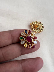 Gold polish navrathana studs-Earrings-CI-House of Taamara