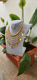 Gold polish necklace with long rice pearls, kasu coins & gundu bead drops-Silver Neckpiece-PL-House of Taamara