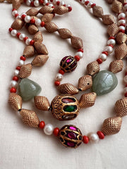 Gold polish necklace with nakhsi & ruby beads, corals and pearls-Silver Neckpiece-CI-House of Taamara