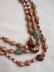 Gold polish necklace with nakhsi & ruby beads, corals and pearls-Silver Neckpiece-CI-House of Taamara