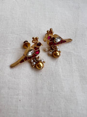 Gold polish peacock motif studs with pearls-Earrings-CI-House of Taamara