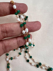 Gold polish pearl and green onyx beads chain-Silver Neckpiece-CI-House of Taamara