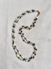 Gold polish pearl and green onyx beads chain-Silver Neckpiece-CI-House of Taamara