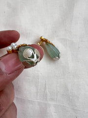 Gold polish pearl and tear drop shaped jade earrings-Earrings-CI-House of Taamara