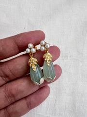 Gold polish pearl and tear drop shaped jade earrings-Earrings-CI-House of Taamara