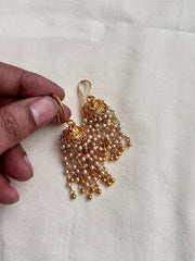 Gold polish pearl hanging jhumkas-Earrings-CI-House of Taamara