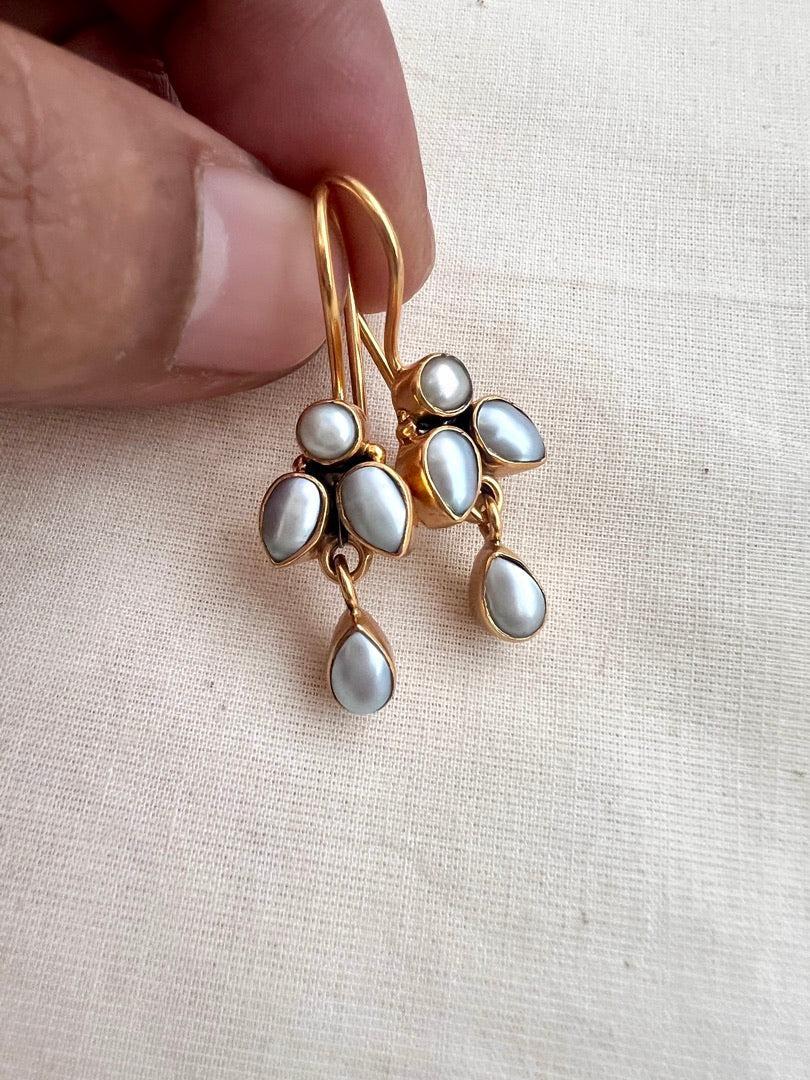 Gold polish pearl hangings-Earrings-CI-House of Taamara