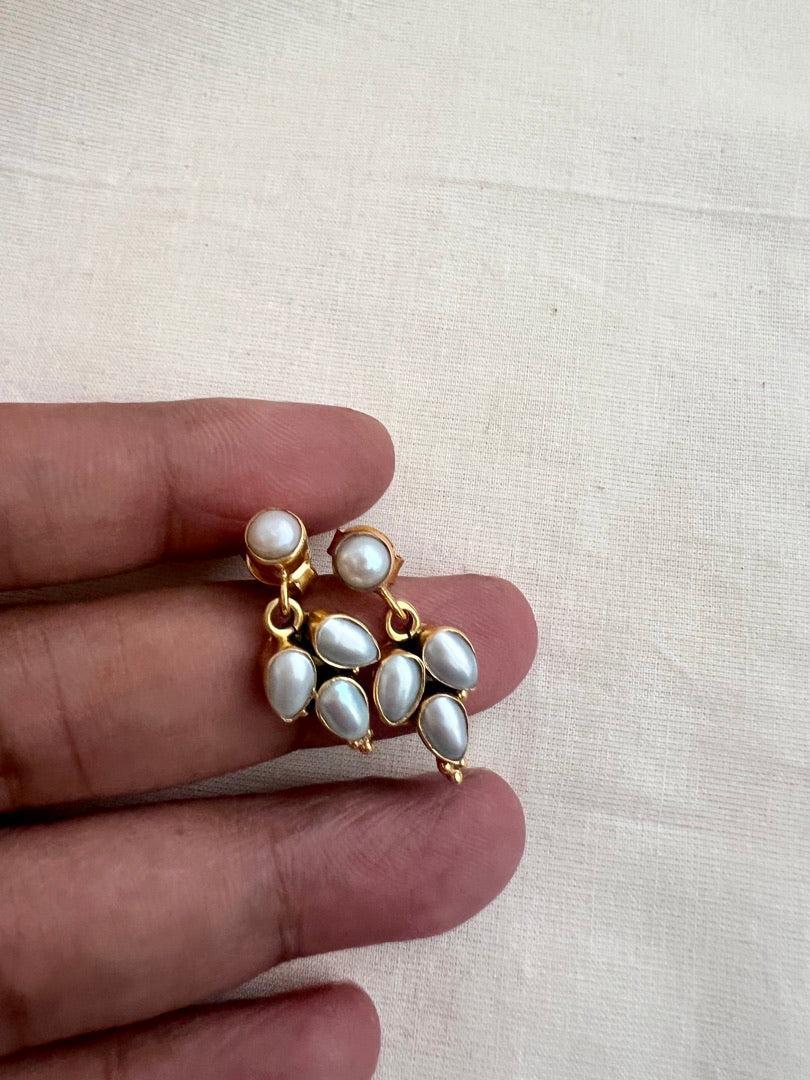 Gold polish pearl hangings-Earrings-CI-House of Taamara