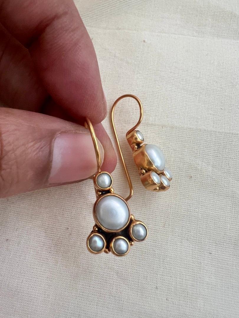 Gold polish pearl hangings-Earrings-CI-House of Taamara