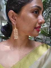 Gold polish pearl hook jhumkas-Earrings-CI-House of Taamara