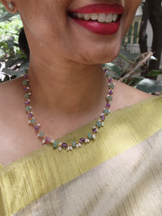Gold polish pearls, amethyst & pumpkin jade beads chain-Silver Neckpiece-CI-House of Taamara