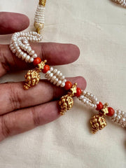 Gold polish pearls & corals beaded necklace with nakshi work beads-Silver Neckpiece-CI-House of Taamara