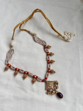 Gold polish pearls & corals beaded necklace with nakshi work beads-Silver Neckpiece-CI-House of Taamara