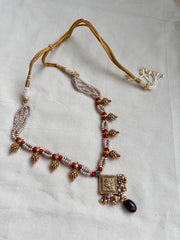 Gold polish pearls & corals beaded necklace with nakshi work beads-Silver Neckpiece-CI-House of Taamara