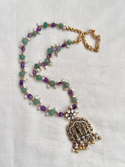 Gold polish pendant with amethyst, pumpkin jade & pearls chain-Silver Neckpiece-CI-House of Taamara