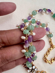 Gold polish pendant with amethyst, pumpkin jade & pearls chain-Silver Neckpiece-CI-House of Taamara