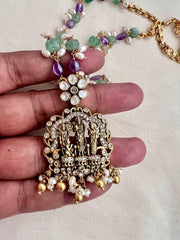 Gold polish pendant with amethyst, pumpkin jade & pearls chain-Silver Neckpiece-CI-House of Taamara