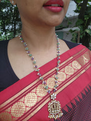 Gold polish pendant with amethyst, pumpkin jade & pearls chain-Silver Neckpiece-CI-House of Taamara