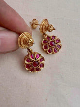 Gold polish pink ruby flower hangings-Earrings-CI-House of Taamara