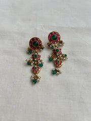 Gold polish ruby and emerald hangings with pearls-Earrings-CI-House of Taamara