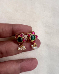 Gold polish ruby and emerald studs-Earrings-CI-House of Taamara