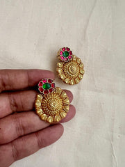 Gold polish ruby and emerald studs-Earrings-CI-House of Taamara