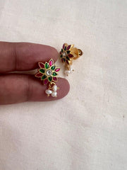 Gold polish ruby and emerald studs-Earrings-CI-House of Taamara