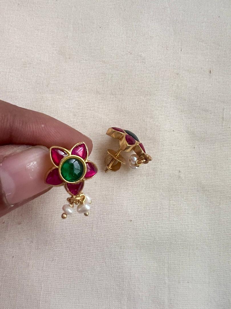 Gold polish ruby and emerald studs-Earrings-CI-House of Taamara