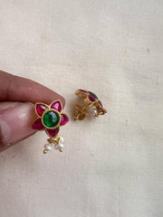 Gold polish ruby and emerald studs-Earrings-CI-House of Taamara