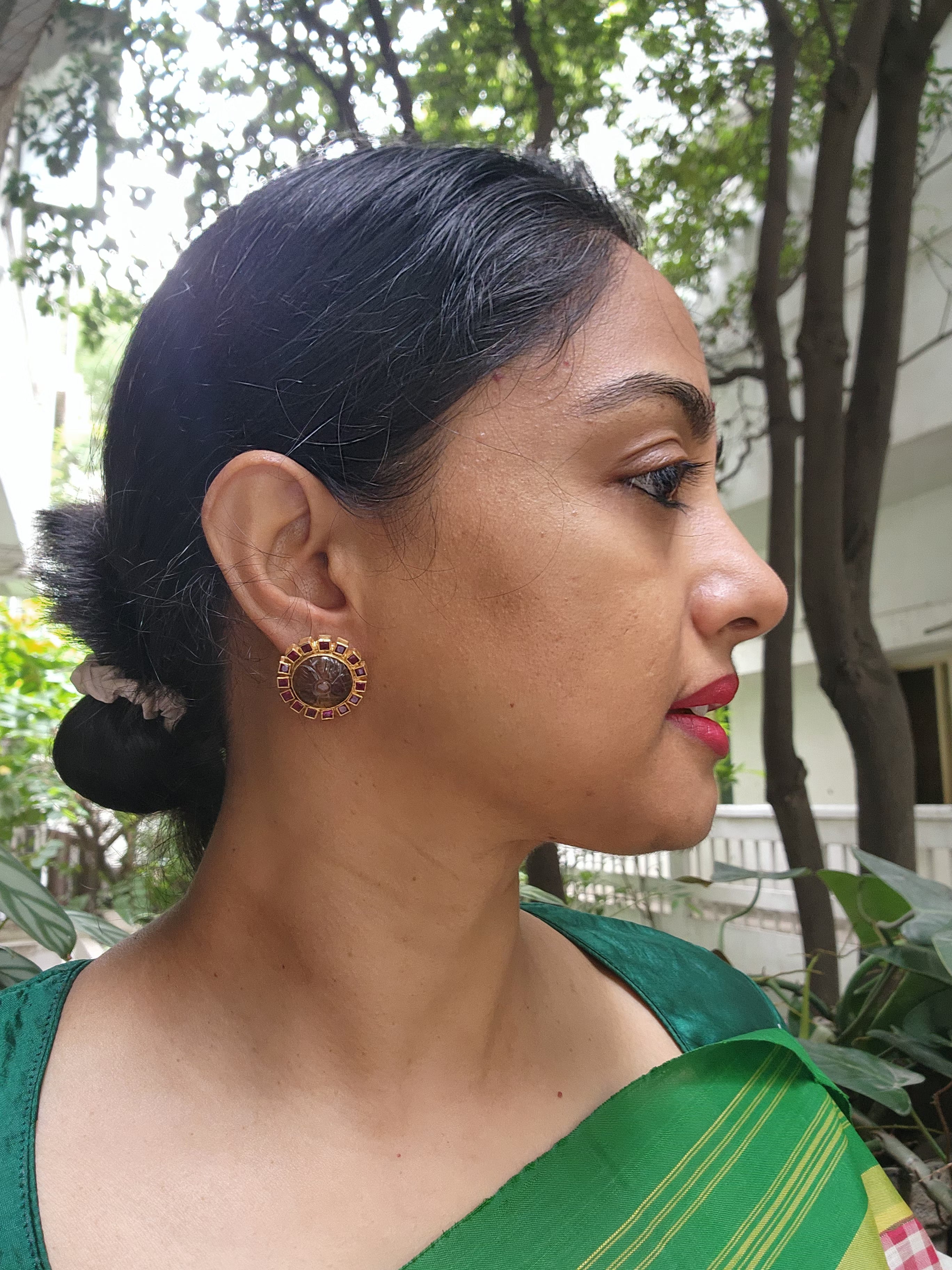 Gold polish ruby and labradorite stone studs-Earrings-CI-House of Taamara