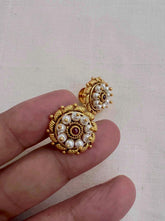 Gold polish ruby and pearl studs-Earrings-CI-House of Taamara
