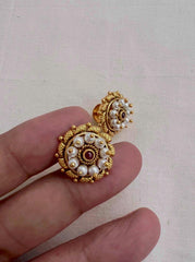 Gold polish ruby and pearl studs-Earrings-CI-House of Taamara