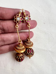 Gold polish ruby bead hangings-Earrings-CI-House of Taamara