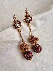 Gold polish ruby bead hangings-Earrings-CI-House of Taamara
