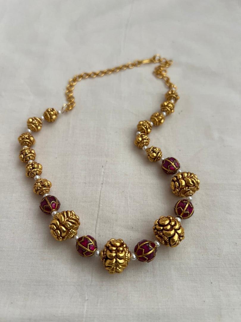 Gold polish ruby beads and nakash beads chain-Silver Neckpiece-CI-House of Taamara