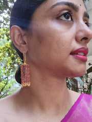 Gold polish ruby beads hanging jhumkas-Earrings-CI-House of Taamara