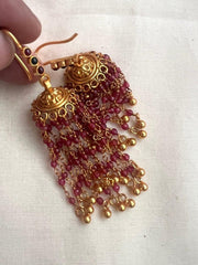 Gold polish ruby beads hanging jhumkas-Earrings-CI-House of Taamara