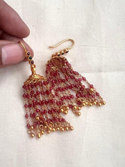 Gold polish ruby beads hanging jhumkas-Earrings-CI-House of Taamara