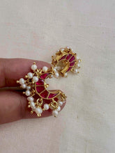 Gold polish ruby chaand studs with pearls-Earrings-CI-House of Taamara