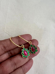 Gold polish ruby & emerald flower loop earrings-Earrings-CI-House of Taamara
