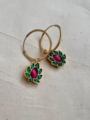 Gold polish ruby & emerald flower loop earrings-Earrings-CI-House of Taamara