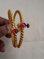 Gold polish ruby golusu bangles, PAIR-Silver Bracelet-CI-House of Taamara