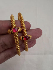 Gold polish ruby golusu bangles, PAIR-Silver Bracelet-CI-House of Taamara