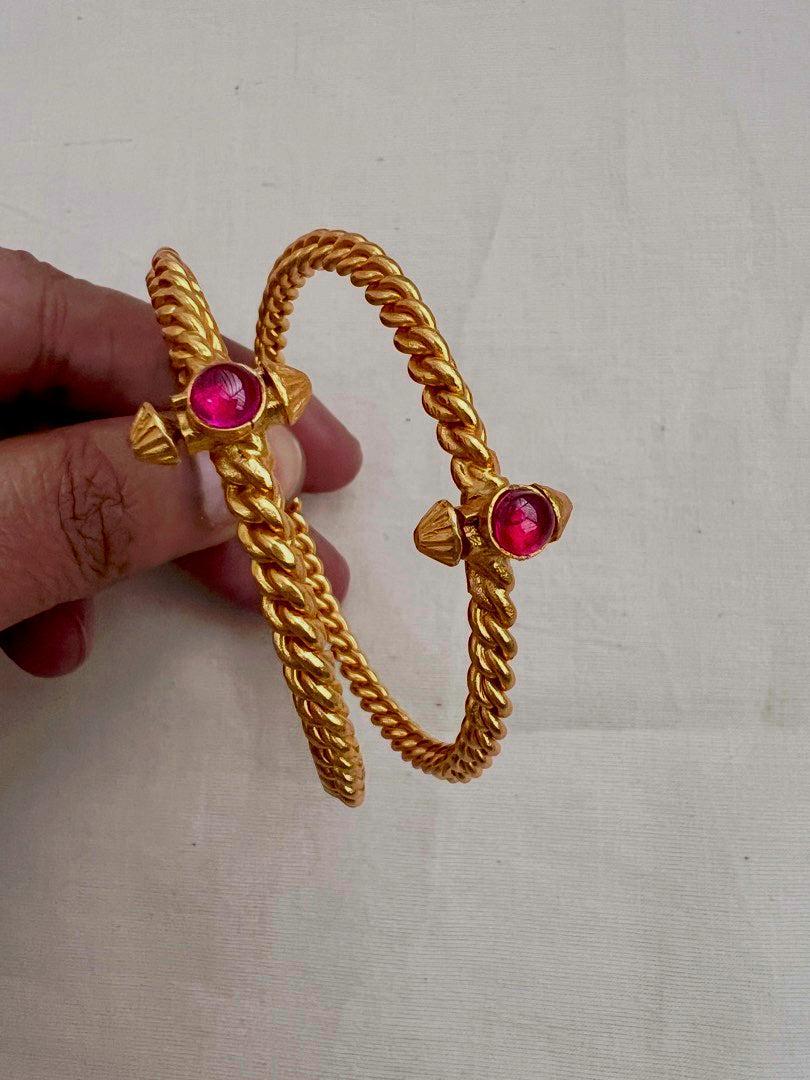 Gold polish ruby golusu bangles, PAIR-Silver Bracelet-CI-House of Taamara