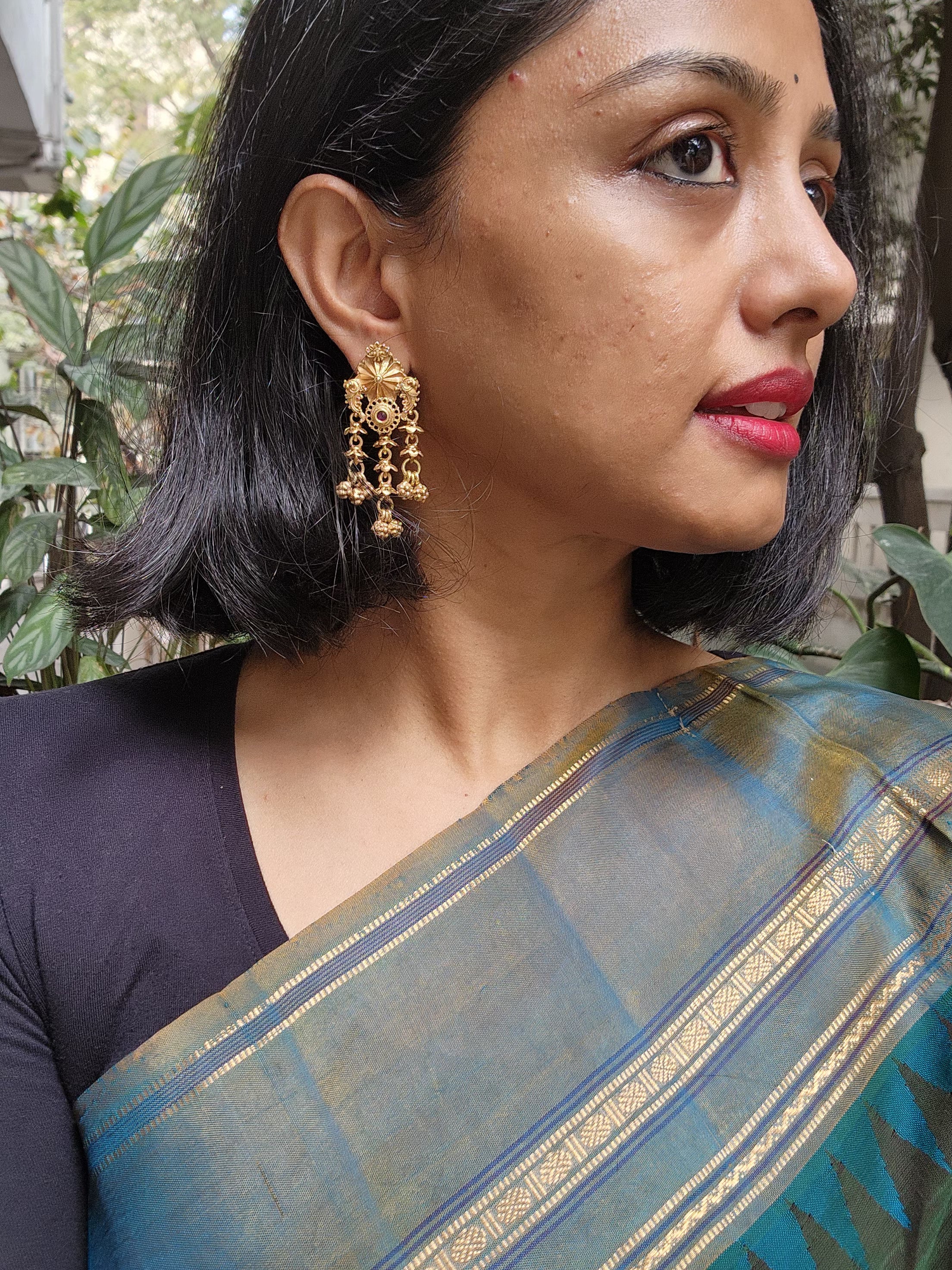 Gold polish ruby hangings-Earrings-CI-House of Taamara