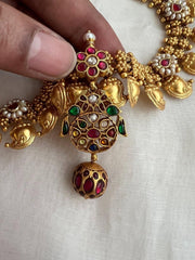 Gold polish ruby necklace with kundan, ruby & emerald-Silver Neckpiece-CI-House of Taamara