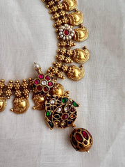 Gold polish ruby necklace with kundan, ruby & emerald-Silver Neckpiece-CI-House of Taamara