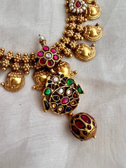 Gold polish ruby necklace with kundan, ruby & emerald-Silver Neckpiece-CI-House of Taamara