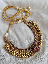 Gold polish ruby necklace with kundan, ruby & emerald peacock-Silver Neckpiece-CI-House of Taamara