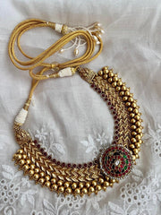Gold polish ruby necklace with kundan, ruby & emerald peacock-Silver Neckpiece-CI-House of Taamara